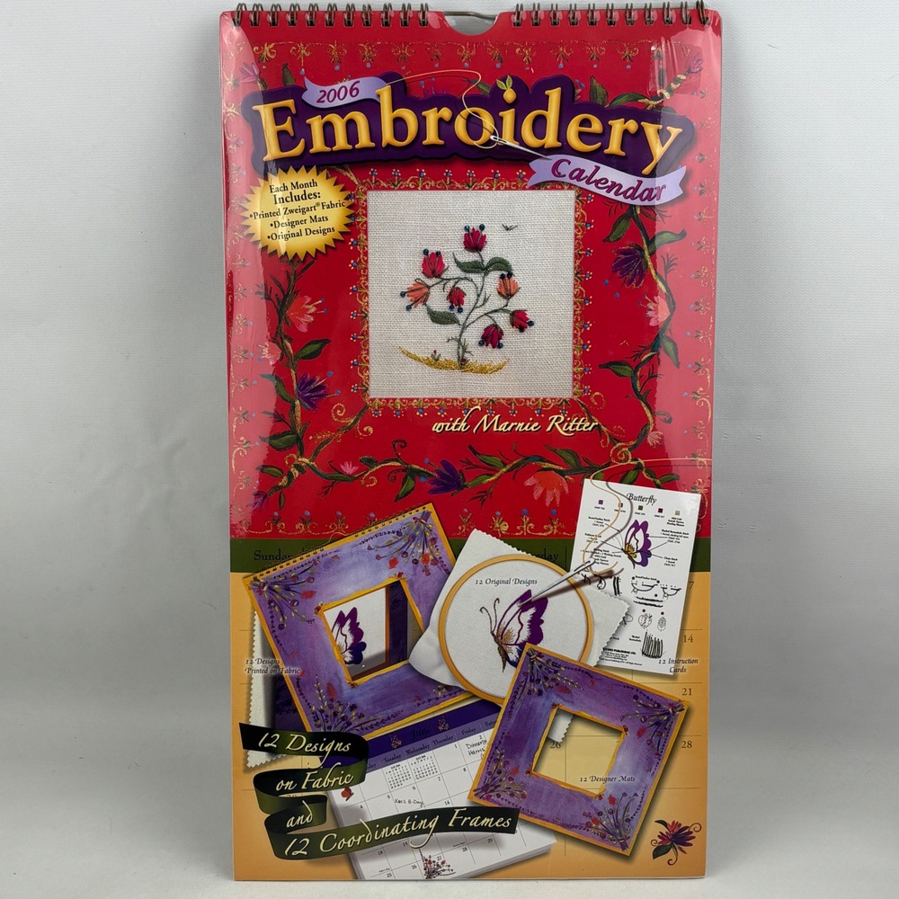 2006 Embroidery Calendar Marnie Ritter 12 Designs Fabric Mats New Sealed Vintage